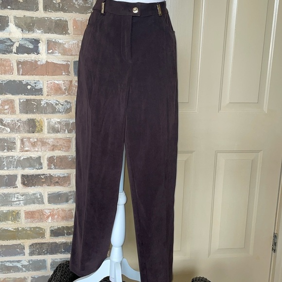 St John by Marie Gray Brown Gold Accent Tailored Straight Leg Trousers Pants Sz8 - Picture 2 of 16